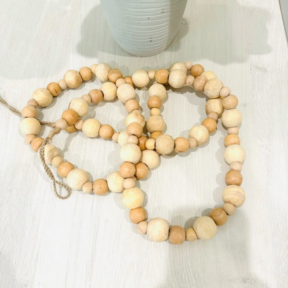 BOHO Natural Unfinished Wood Beaded 6ft Garland with Tassels